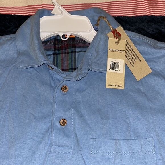 New Tailor vintage Connecticut Originals Tartan trim Pocket polo golf shirt M - Picture 1 of 4